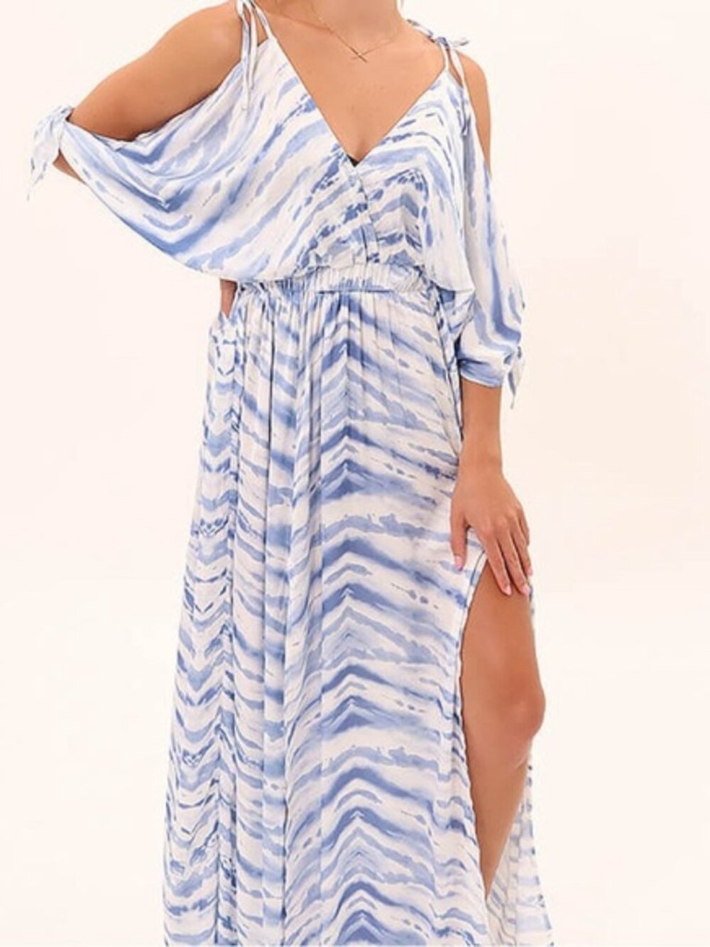 Surf Gypsy Island Paradise Blue & White Maxi Boho Dress - SZ L NEW w Tag